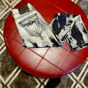 Men's size 30 black and white acid washed True Religion jeans.